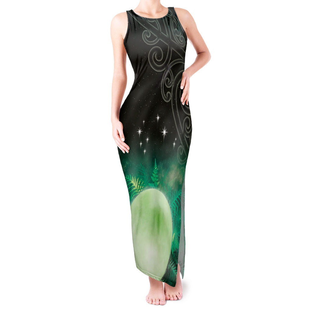 New Zealand Matariki Tank Maxi Dress Pleiades Star Cluster Green Galaxy LT05 Women Green - Polynesian Pride
