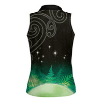 New Zealand Matariki Women Sleeveless Polo Shirt Pleiades Star Cluster Green Galaxy LT05 - Polynesian Pride