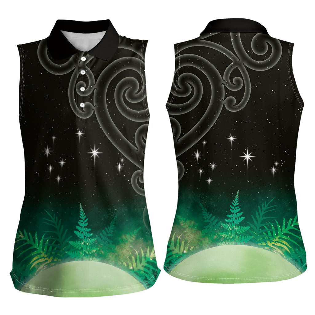 New Zealand Matariki Women Sleeveless Polo Shirt Pleiades Star Cluster Green Galaxy LT05 - Polynesian Pride