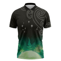 New Zealand Matariki Zipper Polo Shirt Pleiades Star Cluster Green Galaxy LT05 Green - Polynesian Pride