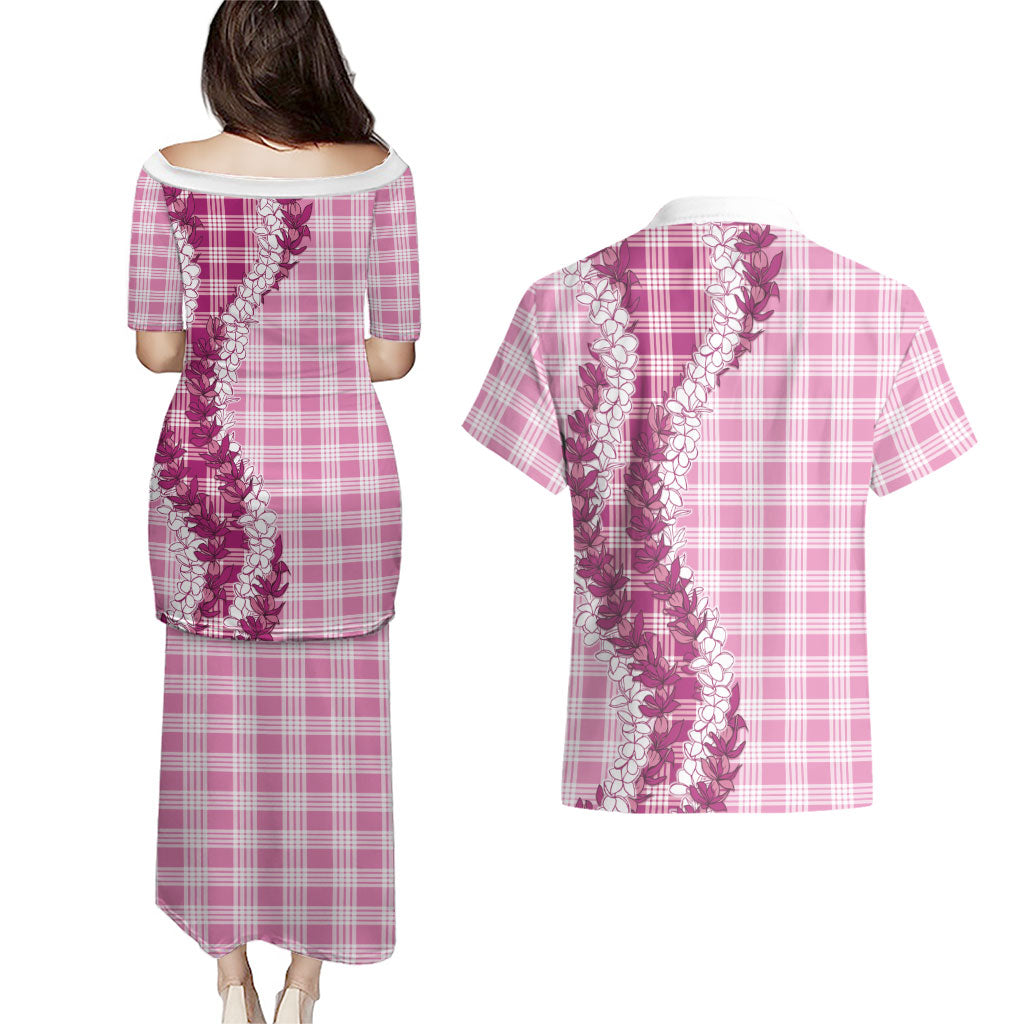 Pink Hawaii Palaka Couples Matching Puletasi and Hawaiian Shirt Hawaiian Honohono Lei LT05 - Polynesian Pride