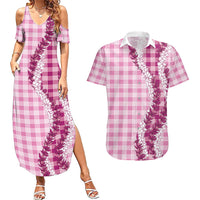Pink Hawaii Palaka Couples Matching Summer Maxi Dress and Hawaiian Shirt Hawaiian Honohono Lei LT05 Pink - Polynesian Pride