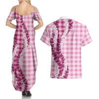 Pink Hawaii Palaka Couples Matching Summer Maxi Dress and Hawaiian Shirt Hawaiian Honohono Lei LT05 - Polynesian Pride