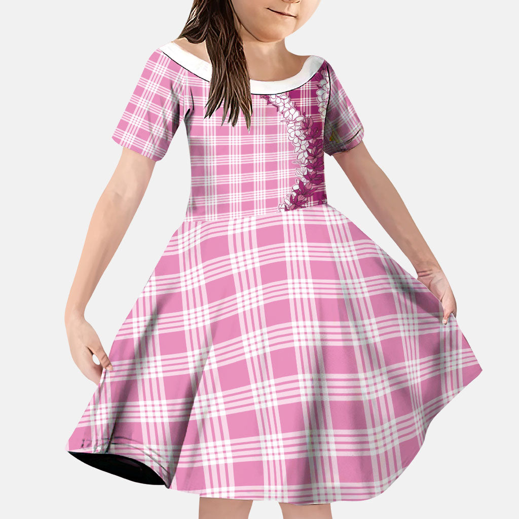 Pink Hawaii Palaka Family Matching Long Sleeve Bodycon Dress and Hawaiian Shirt Hawaiian Honohono Lei LT05 Daughter's Dress Pink - Polynesian Pride
