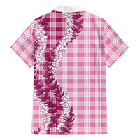 Pink Hawaii Palaka Family Matching Off Shoulder Short Dress and Hawaiian Shirt Hawaiian Honohono Lei LT05 - Polynesian Pride