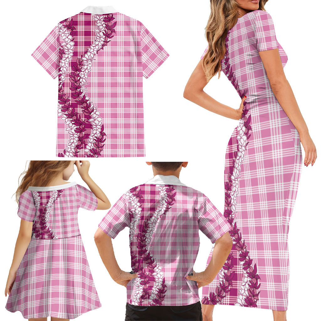 Pink Hawaii Palaka Family Matching Short Sleeve Bodycon Dress and Hawaiian Shirt Hawaiian Honohono Lei LT05 - Polynesian Pride