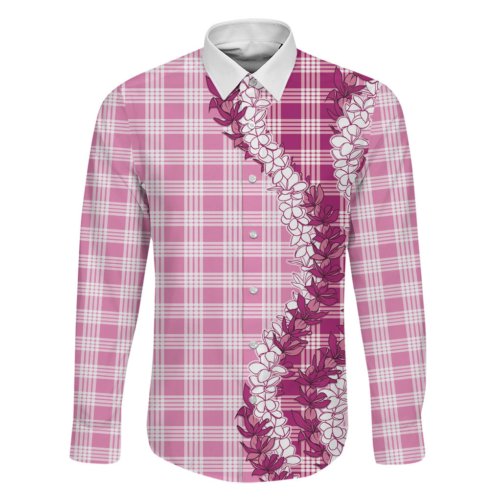 Pink Hawaii Palaka Family Matching Tank Maxi Dress and Hawaiian Shirt Hawaiian Honohono Lei LT05 Dad's Shirt - Long Sleeve Pink - Polynesian Pride