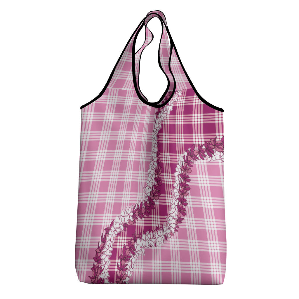 Pink Hawaii Palaka Grocery Bag Hawaiian Honohono Lei