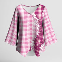 Pink Hawaii Palaka Kimono Sleeve Blouse Hawaiian Honohono Lei LT05 Female Pink - Polynesian Pride