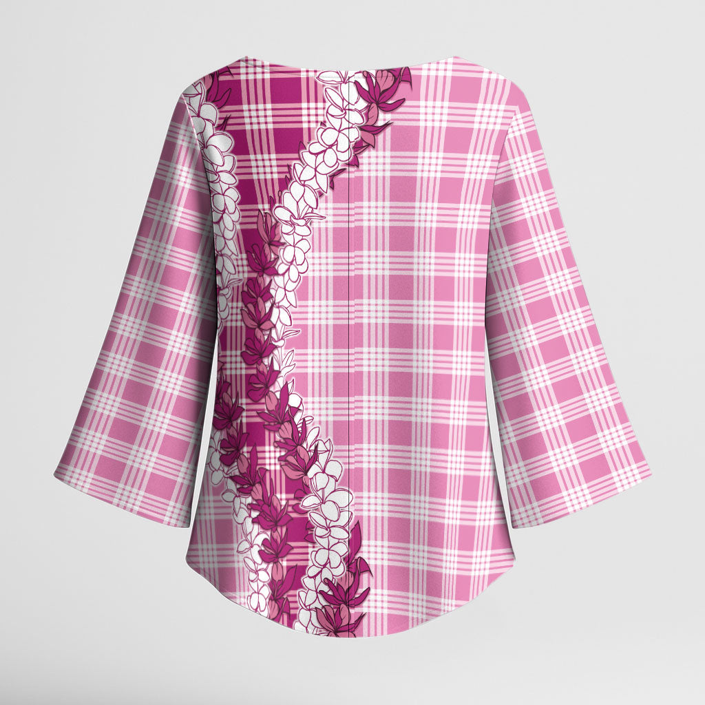 Pink Hawaii Palaka Kimono Sleeve Blouse Hawaiian Honohono Lei LT05 - Polynesian Pride