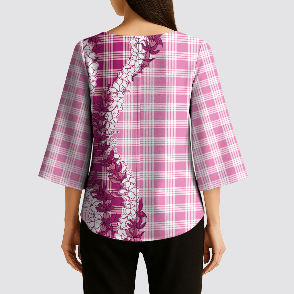 Pink Hawaii Palaka Kimono Sleeve Blouse Hawaiian Honohono Lei LT05 - Polynesian Pride