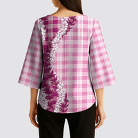 Pink Hawaii Palaka Kimono Sleeve Blouse Hawaiian Honohono Lei LT05 - Polynesian Pride