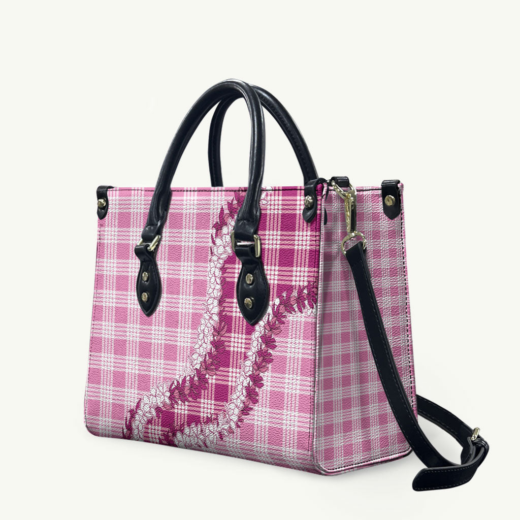 Pink Hawaii Palaka Leather Bag Hawaiian Honohono Lei