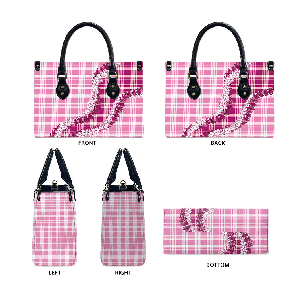 Pink Hawaii Palaka Leather Bag Hawaiian Honohono Lei