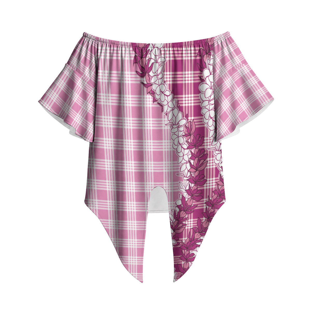 Pink Hawaii Palaka Off Shoulder Wrap Waist Top Hawaiian Honohono Lei LT05 Pink - Polynesian Pride