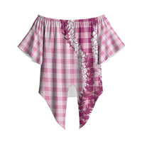 Pink Hawaii Palaka Off Shoulder Wrap Waist Top Hawaiian Honohono Lei LT05 Pink - Polynesian Pride
