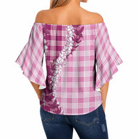 Pink Hawaii Palaka Off Shoulder Wrap Waist Top Hawaiian Honohono Lei LT05 - Polynesian Pride