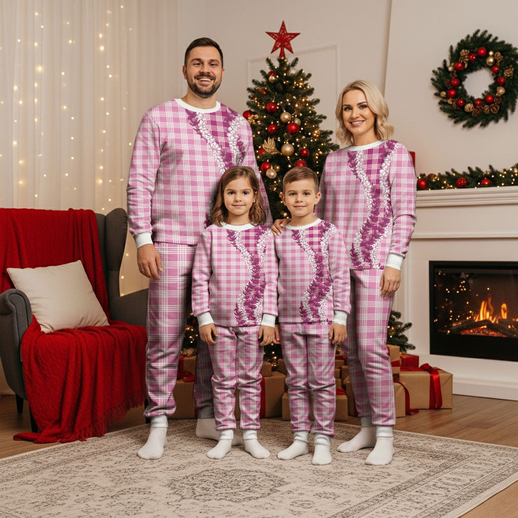 Pink Hawaii Palaka Christmas Pajama Set Hawaiian Honohono Lei LT05 - Polynesian Pride