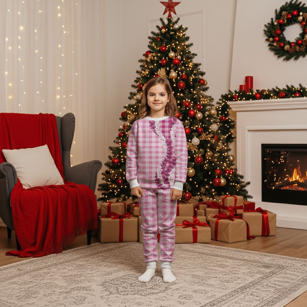 Pink Hawaii Palaka Christmas Pajama Set Hawaiian Honohono Lei LT05 Kid Pink - Polynesian Pride