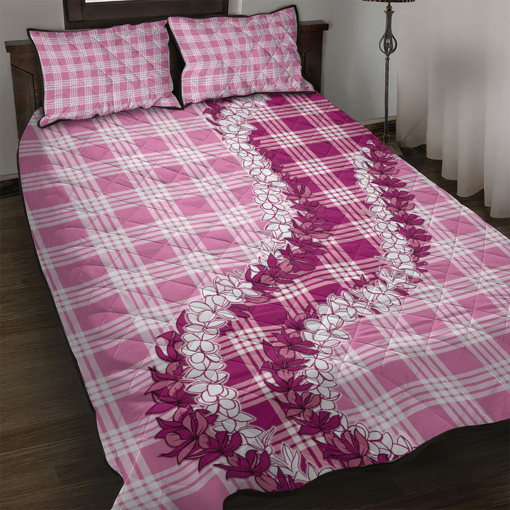 Pink Hawaii Palaka Quilt Bed Set Hawaiian Honohono Lei