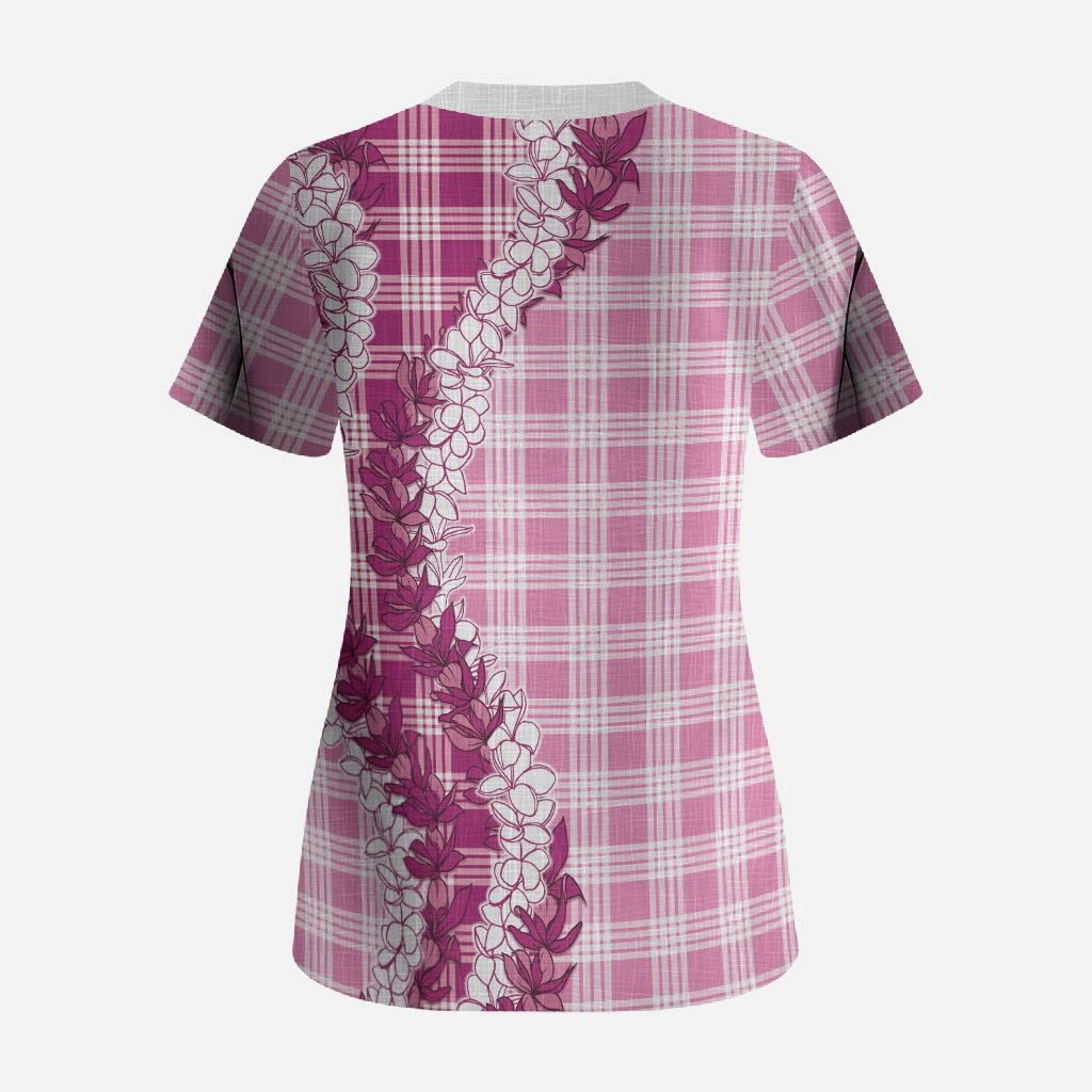 Pink Hawaii Palaka Scrub Top Hawaiian Honohono Lei