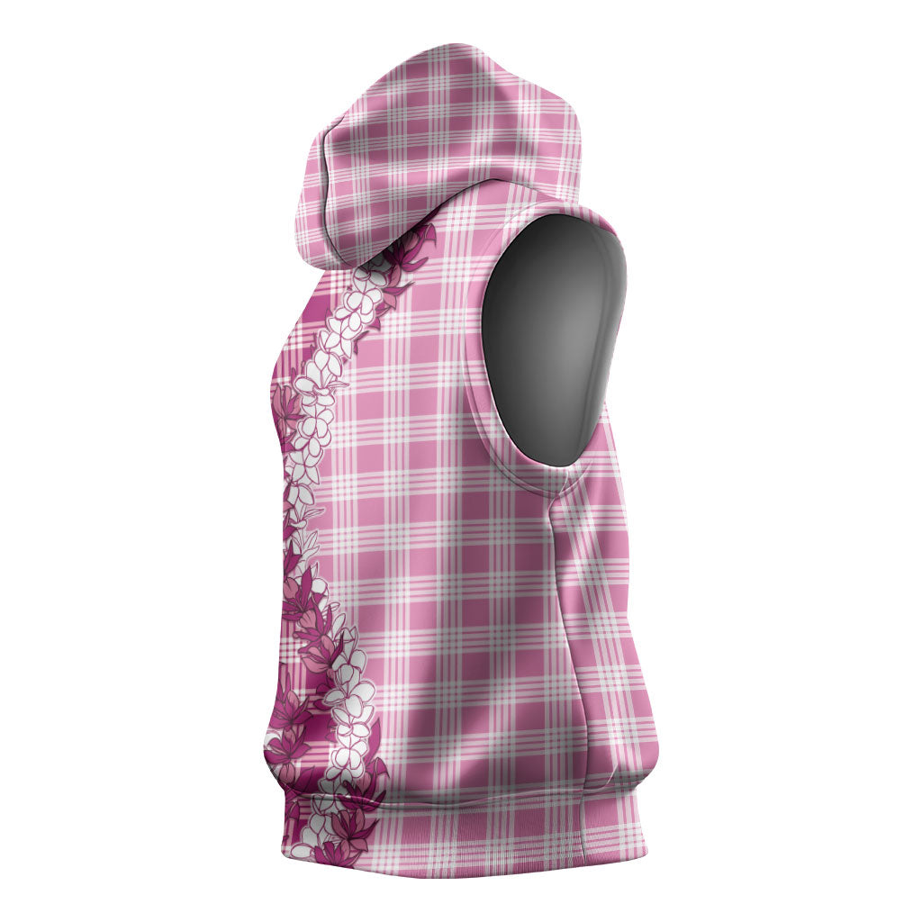 Pink Hawaii Palaka Sleeveless Hoodie Hawaiian Honohono Lei