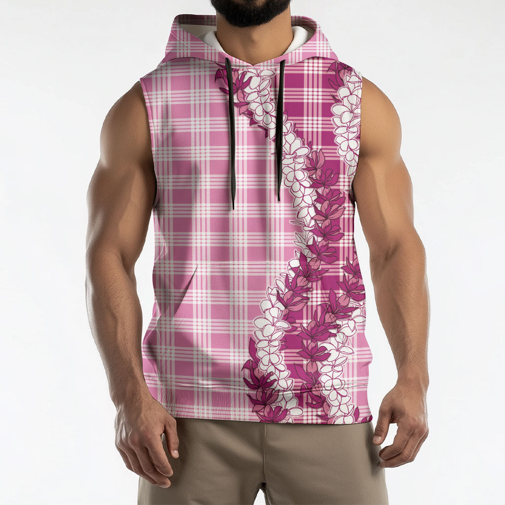 Pink Hawaii Palaka Sleeveless Hoodie Hawaiian Honohono Lei