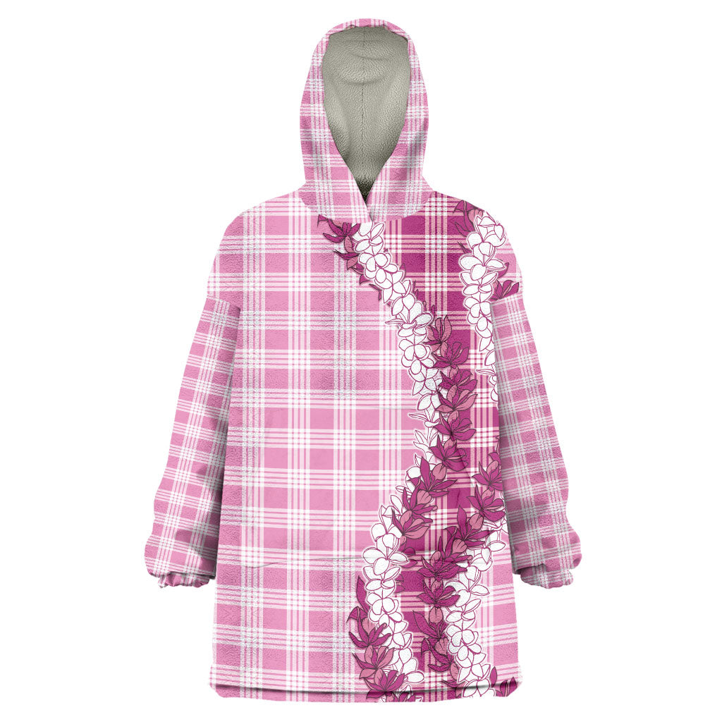 Pink Hawaii Palaka Wearable Blanket Hoodie Hawaiian Honohono Lei