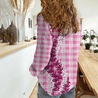 Pink Hawaii Palaka Women Casual Shirt Hawaiian Honohono Lei LT05 - Polynesian Pride