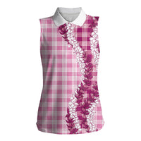 Pink Hawaii Palaka Women Sleeveless Polo Shirt Hawaiian Honohono Lei LT05 Female Pink - Polynesian Pride