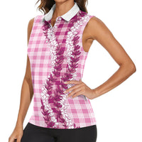 Pink Hawaii Palaka Women Sleeveless Polo Shirt Hawaiian Honohono Lei LT05 - Polynesian Pride