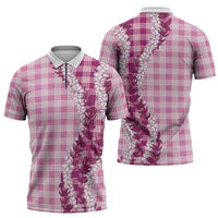 Pink Hawaii Palaka Zipper Polo Shirt Hawaiian Honohono Lei