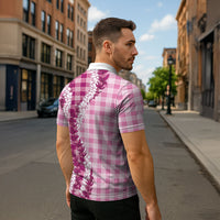 Pink Hawaii Palaka Zipper Polo Shirt Hawaiian Honohono Lei