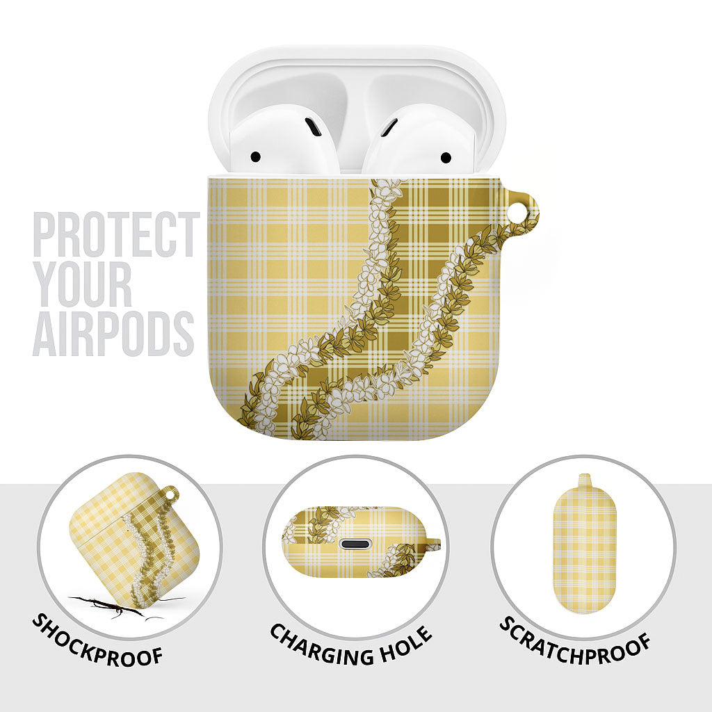 Yellow Hawaii Palaka AirPods Case Hawaiian Honohono Lei