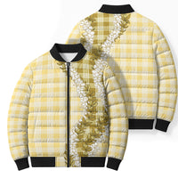 Yellow Hawaii Palaka Bomber Puffer Jacket Hawaiian Honohono Lei
