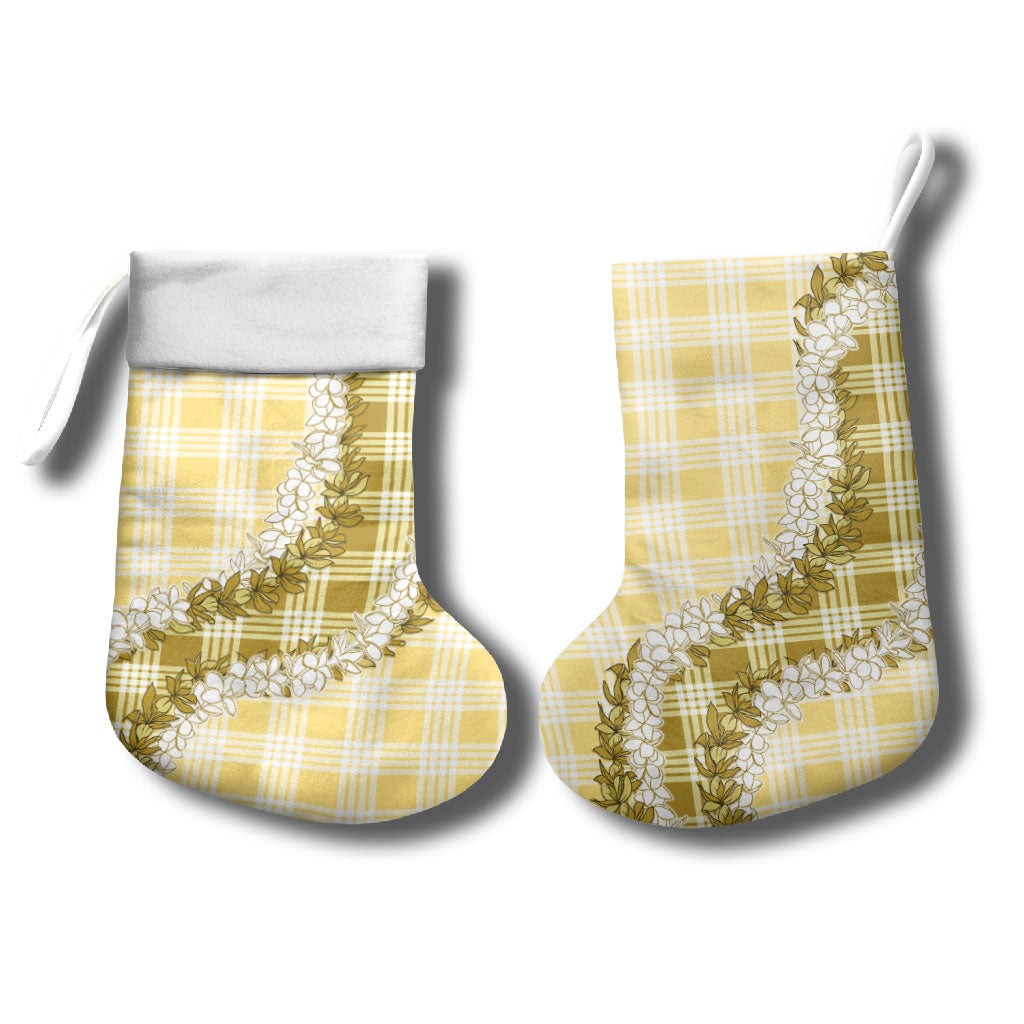 Yellow Hawaii Palaka Christmas Stocking Hawaiian Honohono Lei LT05 - Polynesian Pride