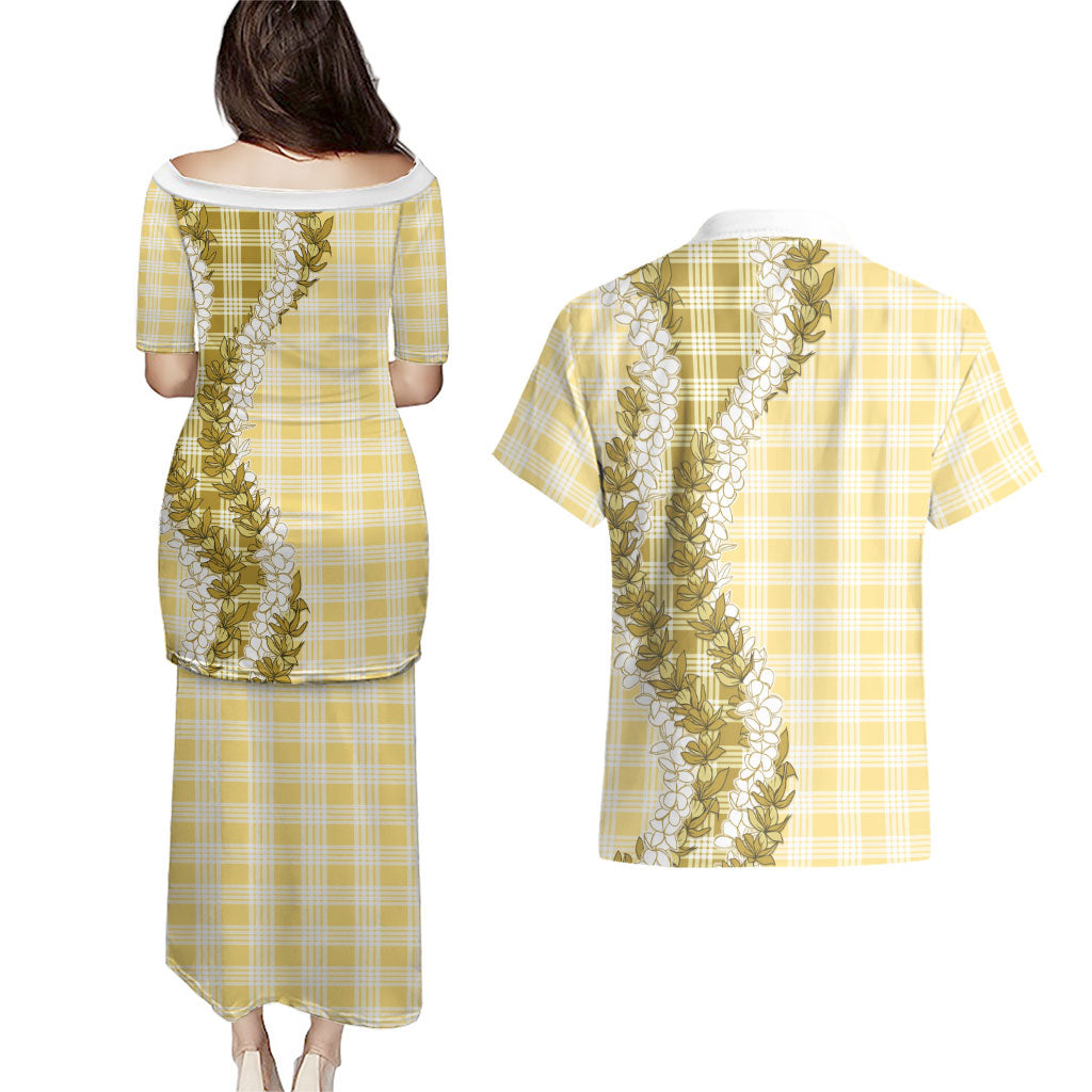Yellow Hawaii Palaka Couples Matching Puletasi and Hawaiian Shirt Hawaiian Honohono Lei LT05 - Polynesian Pride