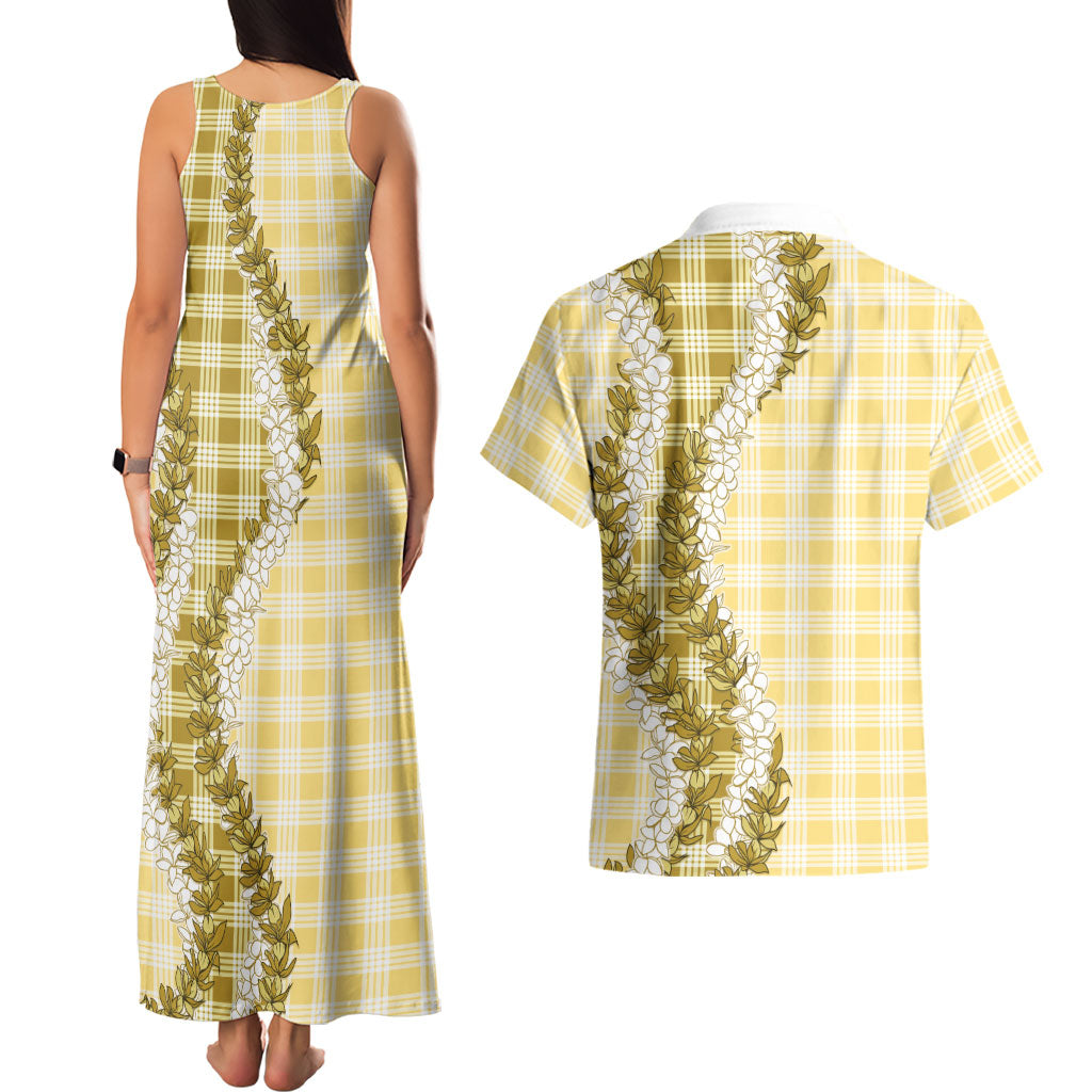 Yellow Hawaii Palaka Couples Matching Tank Maxi Dress and Hawaiian Shirt Hawaiian Honohono Lei LT05 - Polynesian Pride
