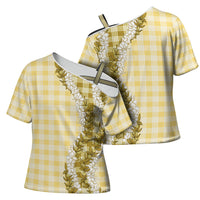 Yellow Hawaii Palaka Cross Shoulder Shirt Hawaiian Honohono Lei