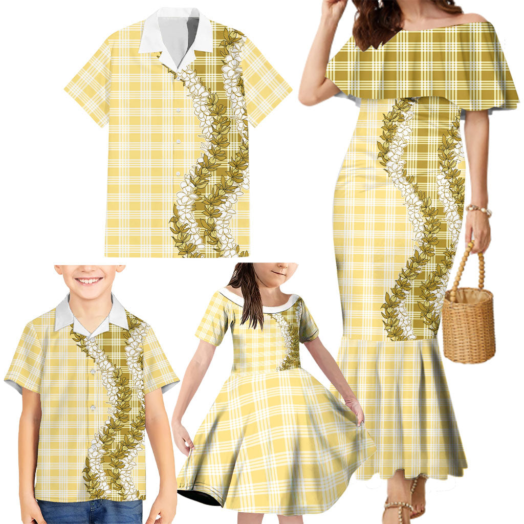 Yellow Hawaii Palaka Family Matching Mermaid Dress and Hawaiian Shirt Hawaiian Honohono Lei LT05 - Polynesian Pride