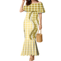 Yellow Hawaii Palaka Family Matching Mermaid Dress and Hawaiian Shirt Hawaiian Honohono Lei LT05 Mom's Dress Yellow - Polynesian Pride
