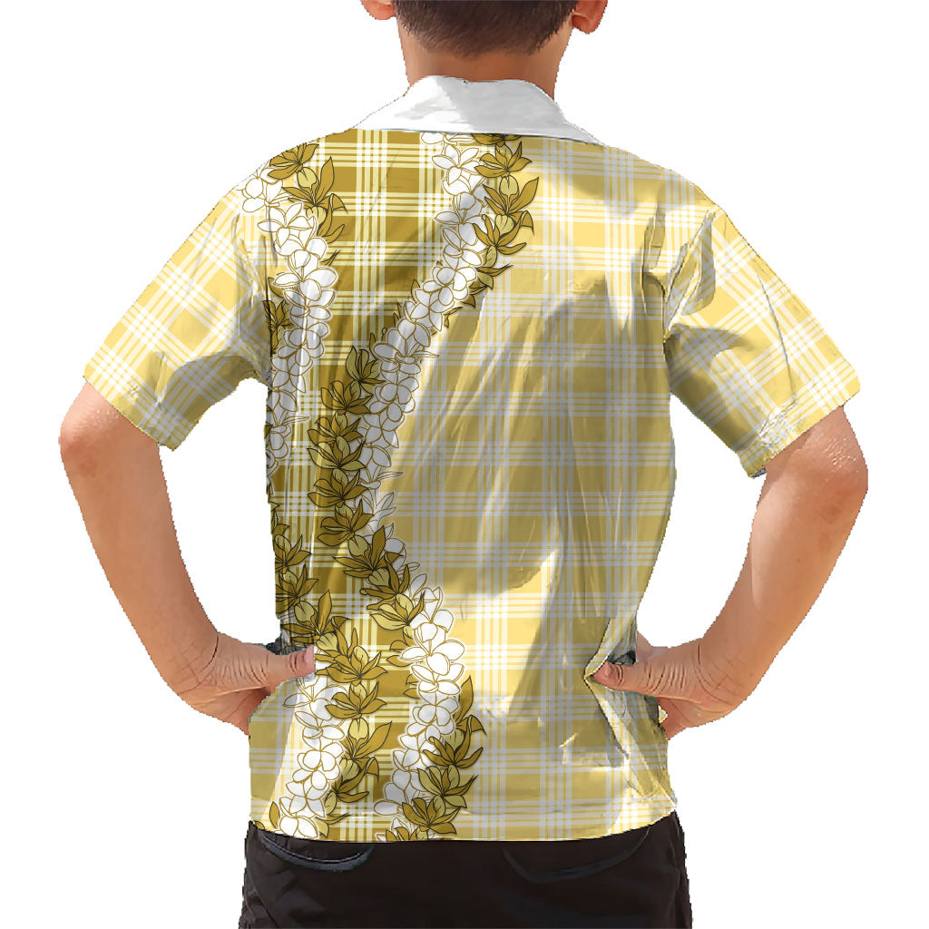 Yellow Hawaii Palaka Family Matching Off The Shoulder Long Sleeve Dress and Hawaiian Shirt Hawaiian Honohono Lei LT05 - Polynesian Pride