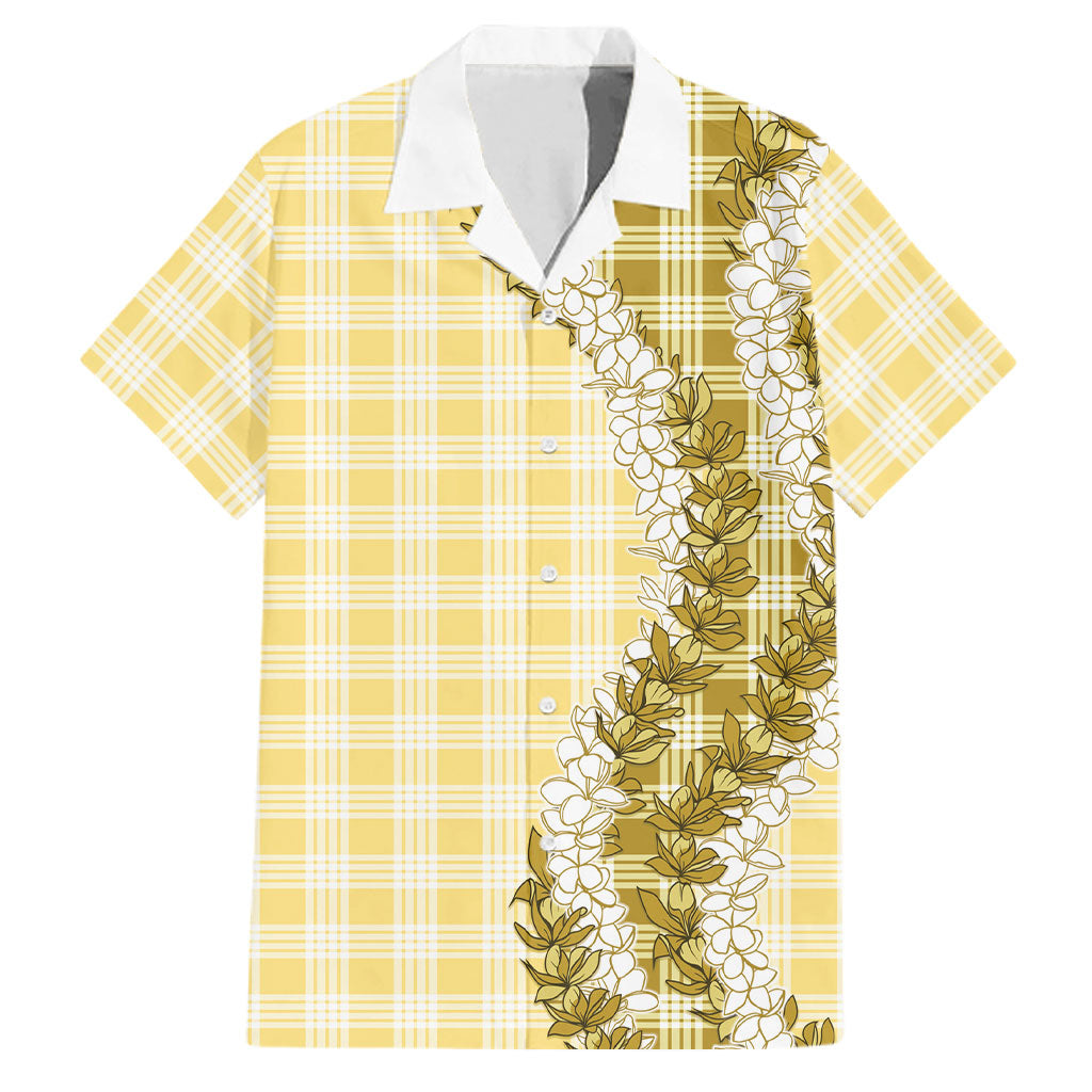 Yellow Hawaii Palaka Family Matching Off The Shoulder Long Sleeve Dress and Hawaiian Shirt Hawaiian Honohono Lei LT05 Dad's Shirt - Short Sleeve Yellow - Polynesian Pride
