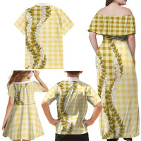 Yellow Hawaii Palaka Family Matching Off Shoulder Maxi Dress and Hawaiian Shirt Hawaiian Honohono Lei LT05 - Polynesian Pride