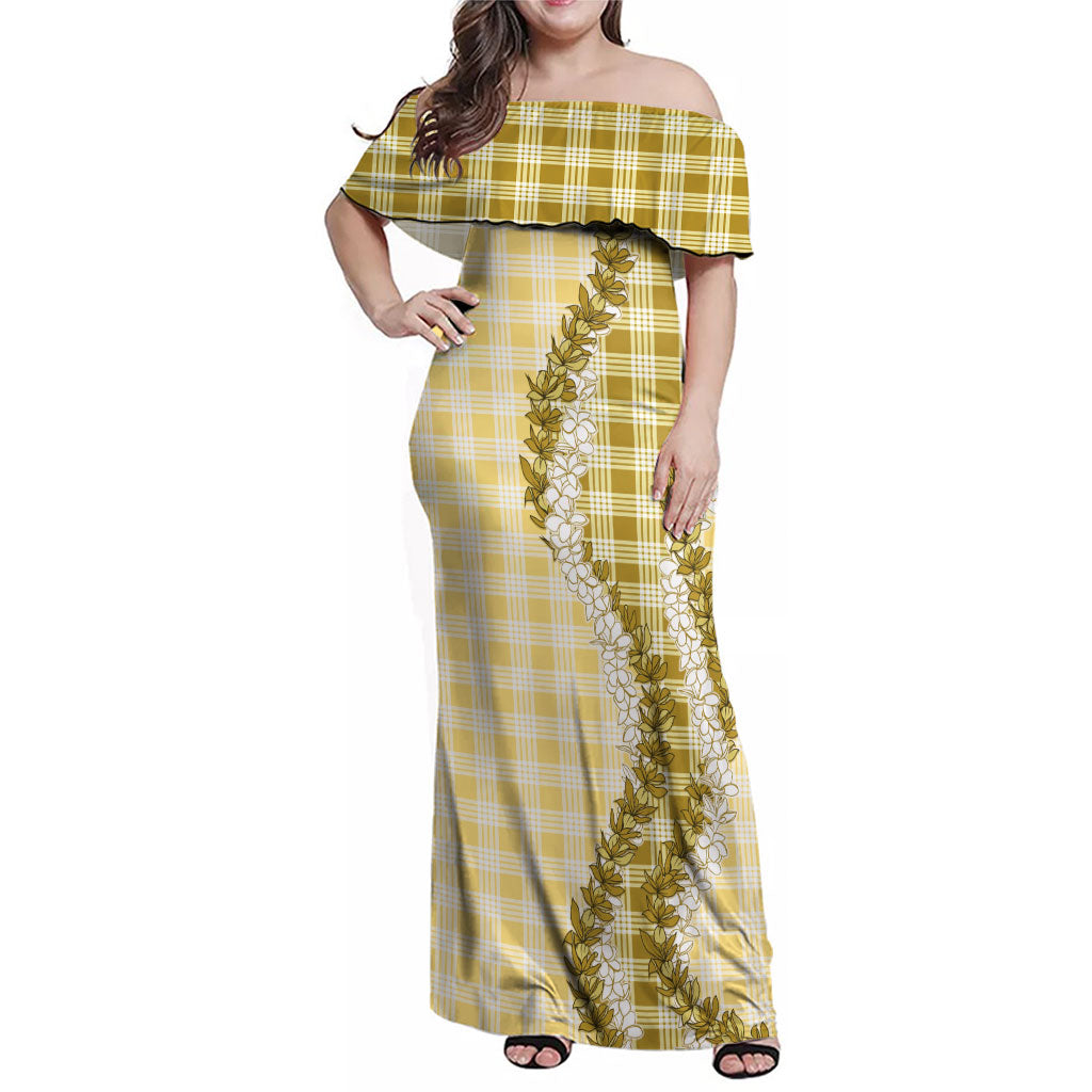 Yellow Hawaii Palaka Family Matching Off Shoulder Maxi Dress and Hawaiian Shirt Hawaiian Honohono Lei LT05 Mom's Dress Yellow - Polynesian Pride