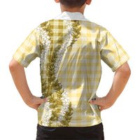 Yellow Hawaii Palaka Family Matching Off Shoulder Short Dress and Hawaiian Shirt Hawaiian Honohono Lei LT05 - Polynesian Pride