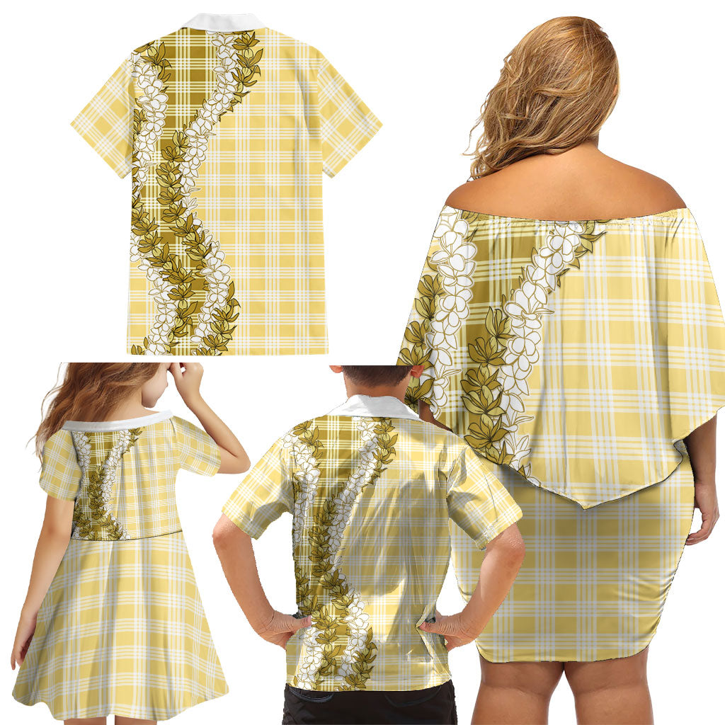 Yellow Hawaii Palaka Family Matching Off Shoulder Short Dress and Hawaiian Shirt Hawaiian Honohono Lei LT05 - Polynesian Pride