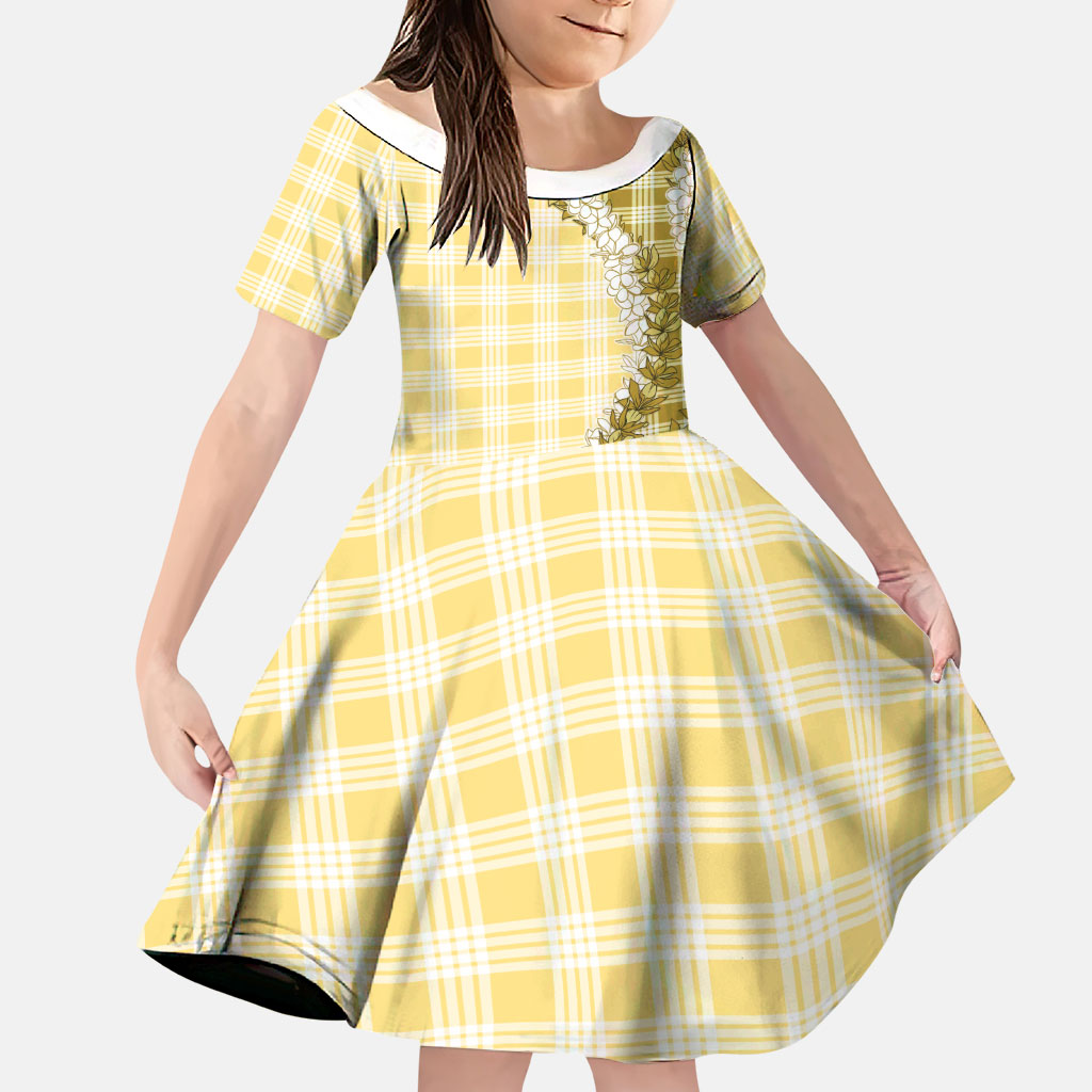 Yellow Hawaii Palaka Family Matching Puletasi and Hawaiian Shirt Hawaiian Honohono Lei LT05 Daughter's Dress Yellow - Polynesian Pride