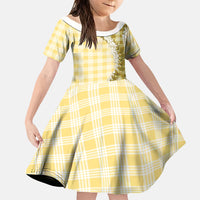 Yellow Hawaii Palaka Family Matching Short Sleeve Bodycon Dress and Hawaiian Shirt Hawaiian Honohono Lei LT05 Daughter's Dress Yellow - Polynesian Pride