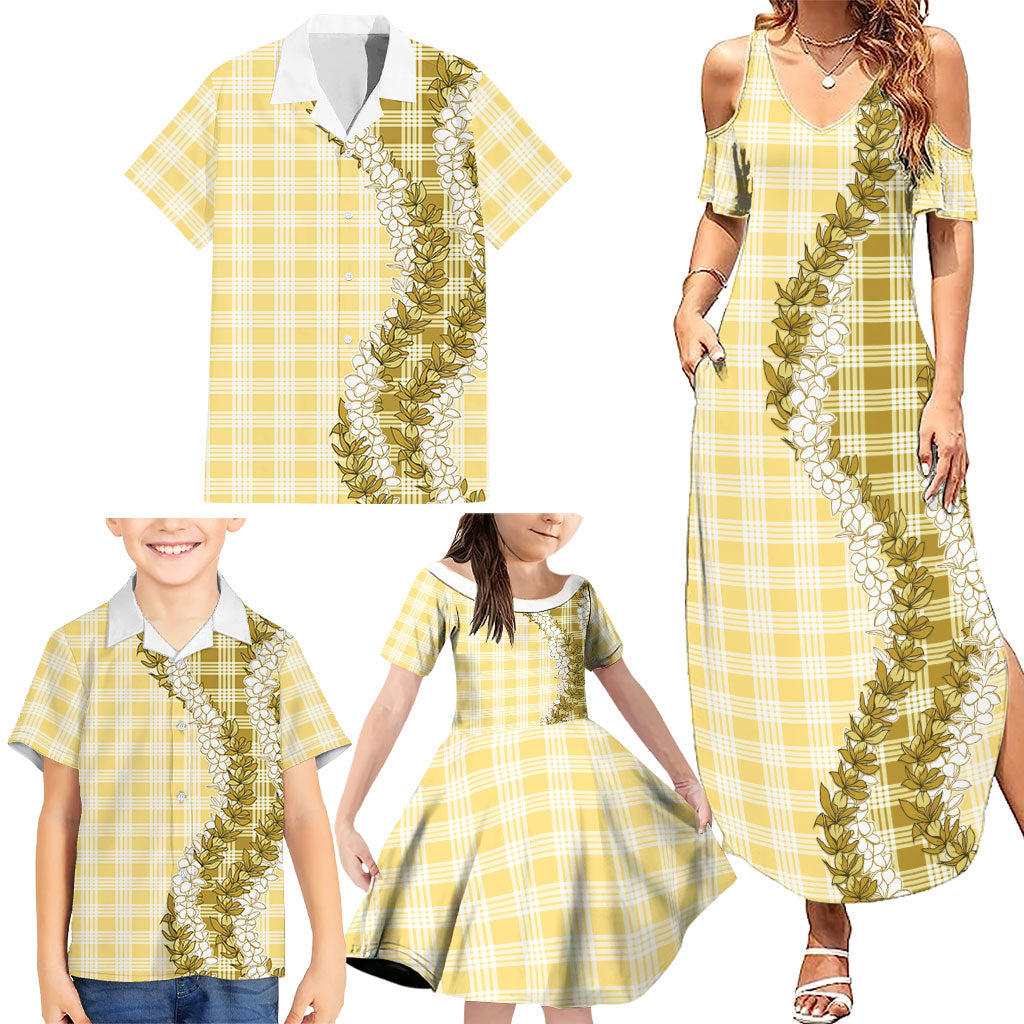 Yellow Hawaii Palaka Family Matching Summer Maxi Dress and Hawaiian Shirt Hawaiian Honohono Lei